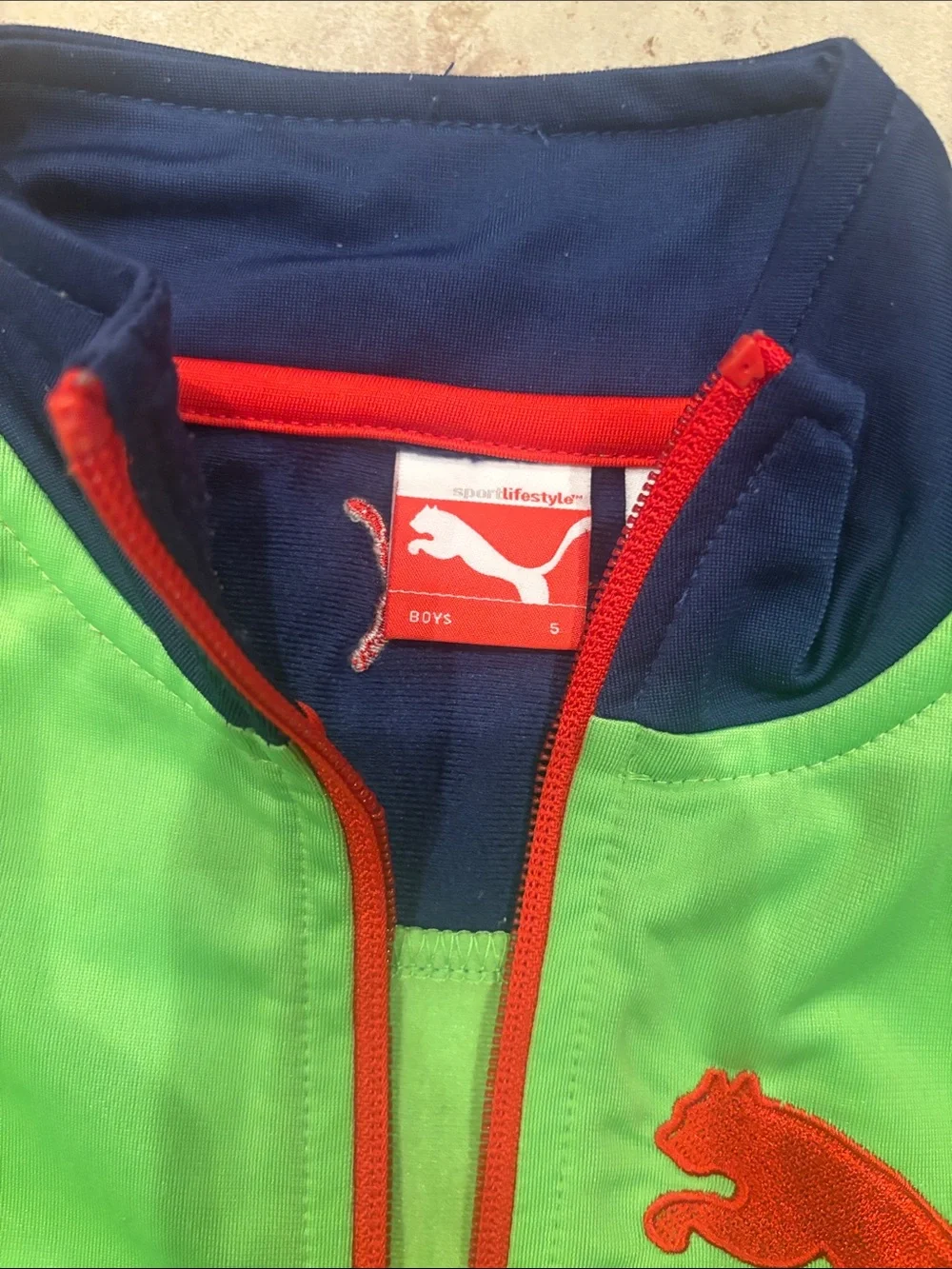 Puma Boys Lime Green & Navy Zip Jacket with Red Puma size 5